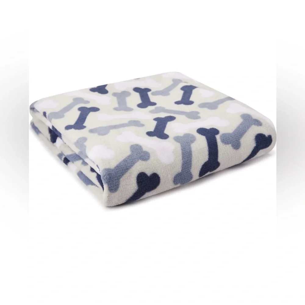 Just Home Soft Throw Blanket Blue Gray Bone Print Plush Cozy Pet Dog 4x5 New